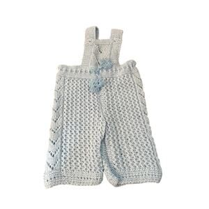 Handmade Crochet Knit Blue Baby Set Pants Jacket Boys 0-3 Months